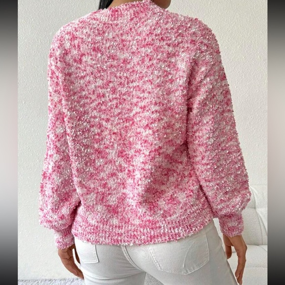 **NWOT** SHEIN Pink & White Fuzzy Sweater - XS - Picture 4 of 8